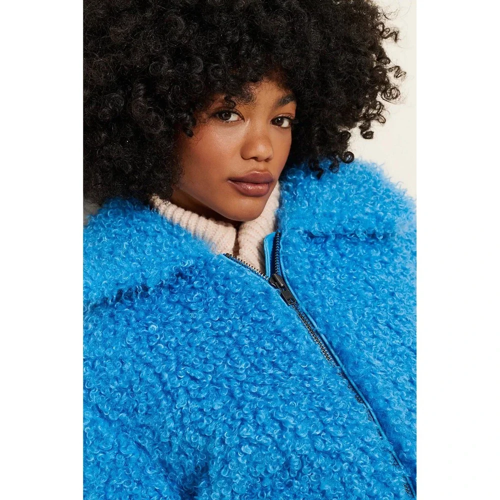 Free People Cool & Cozy Teddy Coat Baywatch Blue XL Fuzzy Oversized Warm Fall